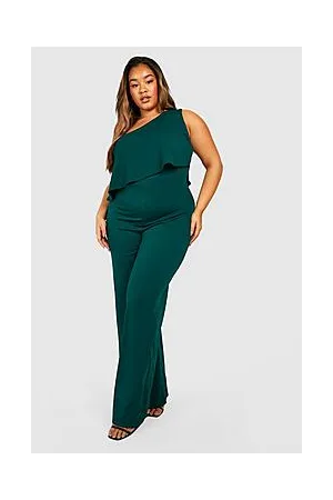 Boohoo Plus One Shoulder Ruffle Wide Leg Jumpsuit