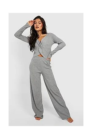 Boohoo Rib Twist Front Lounge Trouser Set