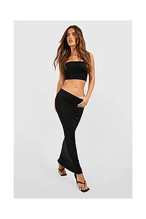 Boohoo Acetate Slinky Bandeau & Low Rise Maxi Skirt