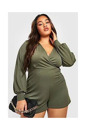 Boohoo Plus Wrap Blouson Sleeve Flippy Playsuit