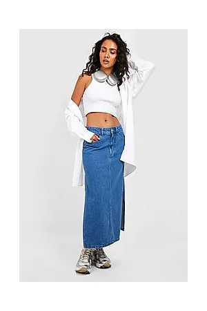 Boohoo Side Split Denim Midi Skirt