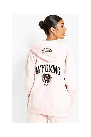 Boohoo Multi Graphic Varsity Zip Through Hoodie