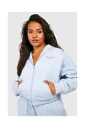 Boohoo Plus Reflective Print Cropped Zip Through Hoodie