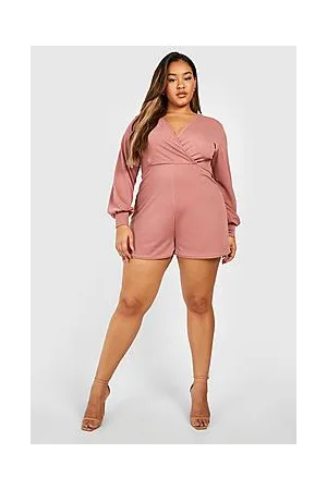 Boohoo Plus Wrap Blouson Sleeve Flippy Playsuit