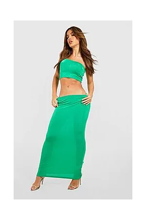 Boohoo Acetate Slinky Bandeau & Low Rise Maxi Skirt