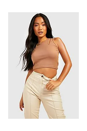 Boohoo Petite Rib Cut Out Strap Crop Top