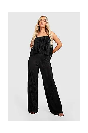 Boohoo Plus Plisse Strappy Wide Leg Jumpsuit