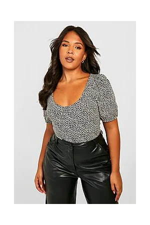 Boohoo Plus Puff Sleeve Print Bodysuit