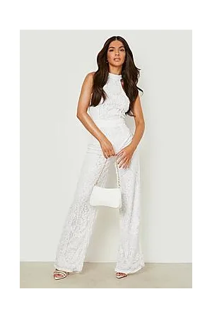 Boohoo Lace Halter Neck Occasion Jumpsuit