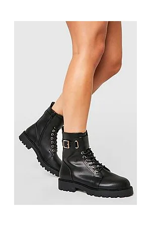 Boohoo Wide Fit Buckle Detail Lace Up Hiker Boots