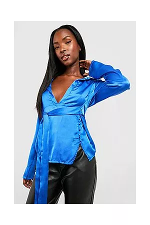 Boohoo Plunge Satin Button Detail Shirt