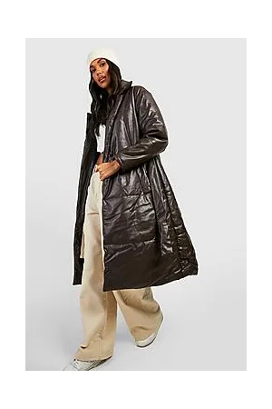 Boohoo Faux Leather Belted Puffer Jacket