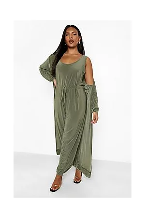Boohoo Plus Slinky Jumpsuit And Maxi Duster Co-ord