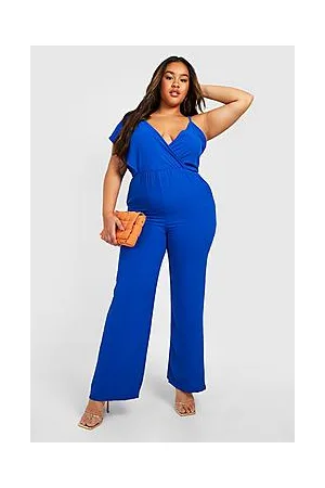 Boohoo Plus Woven Shoulder Drape Wide Leg Jumpsuit