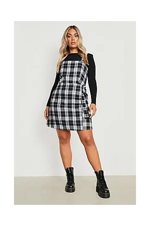 Boohoo Plus Check Wrap Pinafore Dress