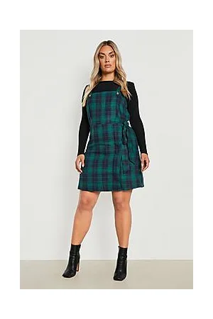 Boohoo Plus Check Wrap Pinafore Dress