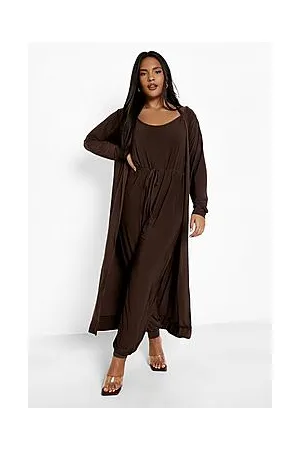 Boohoo Plus Slinky Jumpsuit And Maxi Duster Co-ord