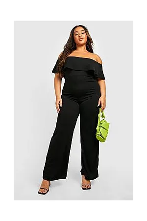 Boohoo Plus Off Shoulder Ruffle Wide Leg Jumpsuit