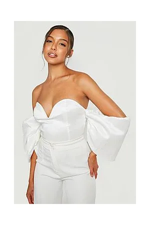 Boohoo Volume Sleeve V Bar Woven Bodysuit
