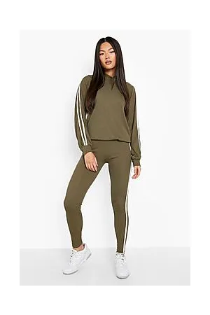 Boohoo Rib Side Stripe Hooded Loungewear Set