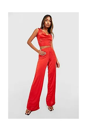 Boohoo Acetate Slinky Low Cowl Neck & Wide Leg