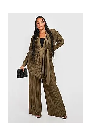 Boohoo Plus Plisse Wide Leg Trousers