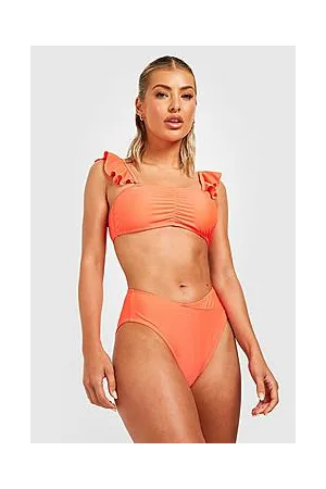 Boohoo Frill Strap Bandeau & High Waisted Bikini Set