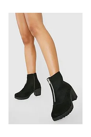 Boohoo Zip Front Block Heel Chelsea Boot