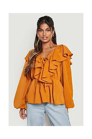 Boohoo Tie Front Frill Detail Smock Top