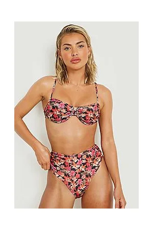Boohoo Floral Gathered Side High Waist Bikini Brief