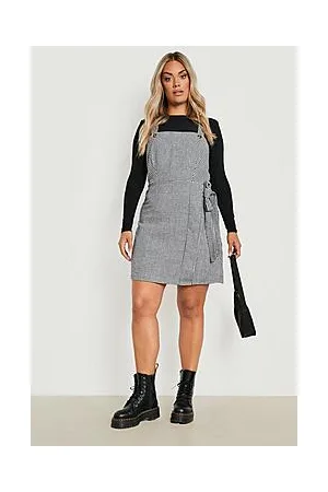 Boohoo Plus Check Wrap Pinafore Dress