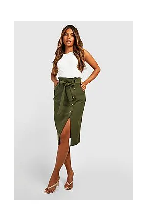 Boohoo Belted Button Front Pencil Skirt