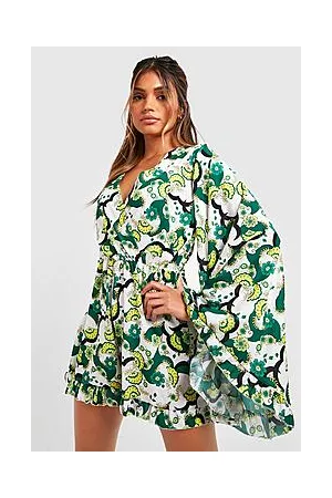 Boohoo Floral Chiffon Flare Sleeve Playsuit