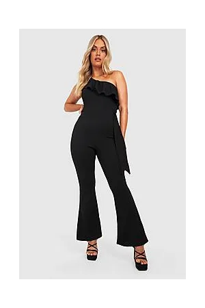 Boohoo Plus Scuba Ruffle One Shoulder Jumpsuit