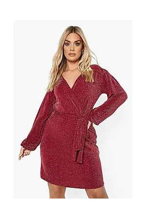 Boohoo Plus Metallic Wrap Belted Dress