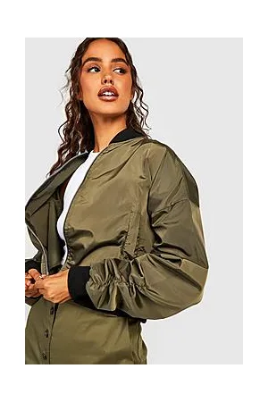 Boohoo Ruched Sleeve Bomber Jacket