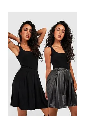 Boohoo 2 Pack Wet Look & Jersey Skater Skirt