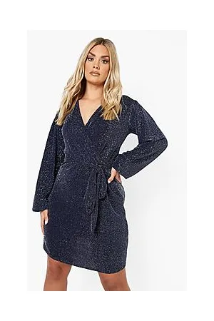 Boohoo Plus Metallic Wrap Belted Dress