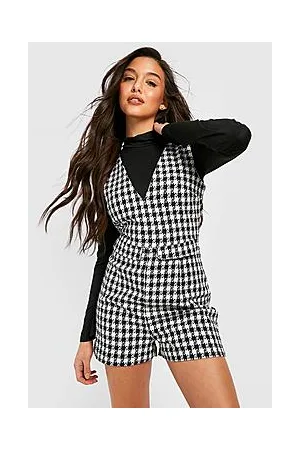 Boohoo Dogtooth Pocket Front Playsuit