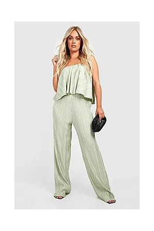 Boohoo Plus Plisse Strappy Wide Leg Jumpsuit