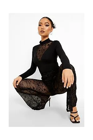 Boohoo Petite Halloween Spider Mesh High Waist Flare