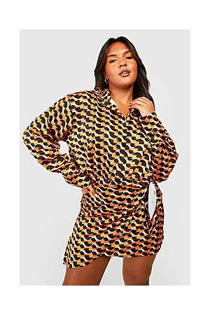 Boohoo Plus Geo Print Satin Wrap Mini Dress