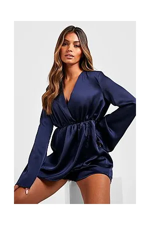 Boohoo Satin Wrap Flare Sleeve Playsuit