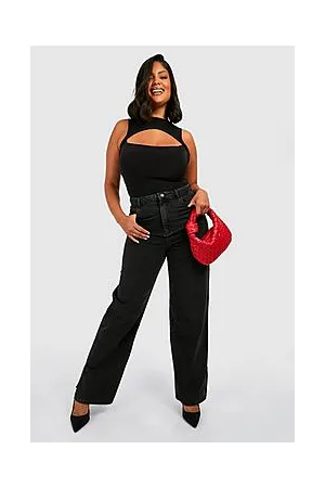 Boohoo Plus High Waist Distressed Split Hem Jeans