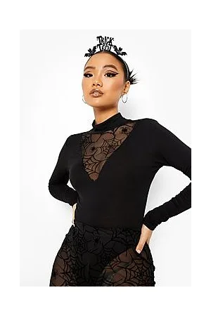 Boohoo Petite Halloween Spider Mesh High Neck Bodysuit