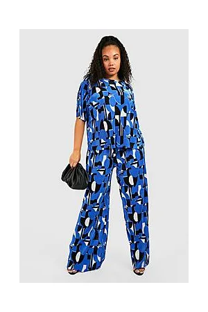 Boohoo Plus Abstract Plisse Wide Leg Trousers