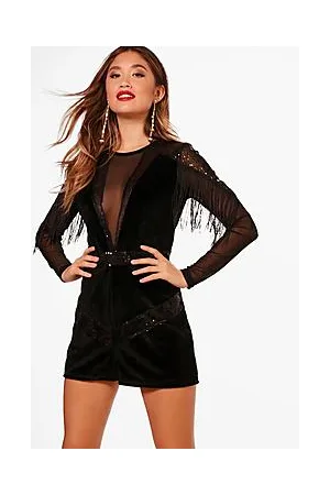 Boohoo Velvet Tassel Trim Playsuit