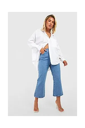 Boohoo High Waisted Button Front Kick Flared Jeans