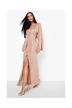 Boohoo Sequin One Shoulder Drape Maxi Party Dress