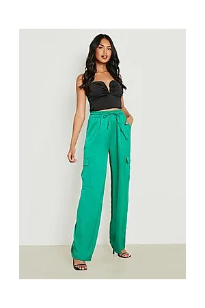 Boohoo High Waisted Drawcord Satin Cargo Pants